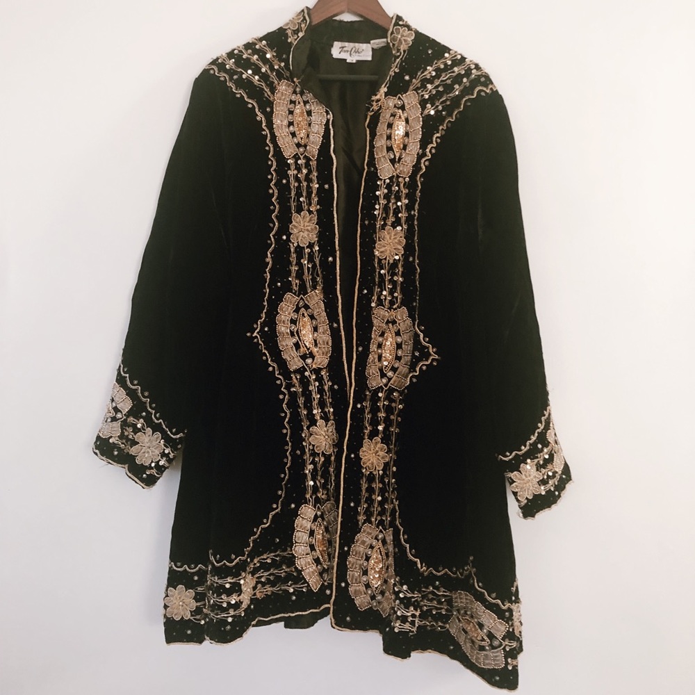 INCREDIBLE Vintage Beaded Velvet Tan Chho Overshirt.